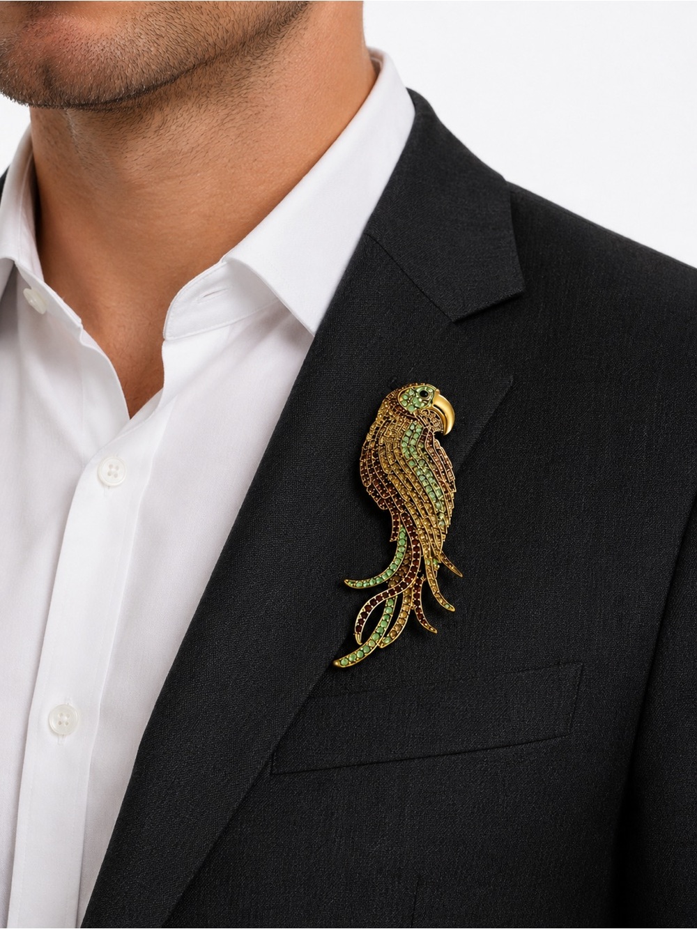New Large Rhinestone Parrot Brooch Pin – Gold Tone Tropical‎ Bird Brooch